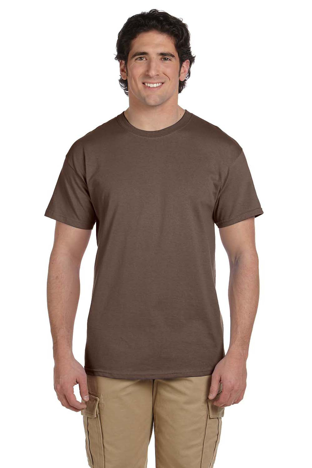 Hanes 5170 Mens EcoSmart Short Sleeve Crewneck T-Shirt Heather Brown Front