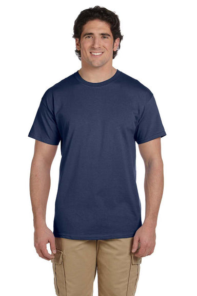 Hanes 5170 Mens EcoSmart Short Sleeve Crewneck T-Shirt Heather Navy Blue Front