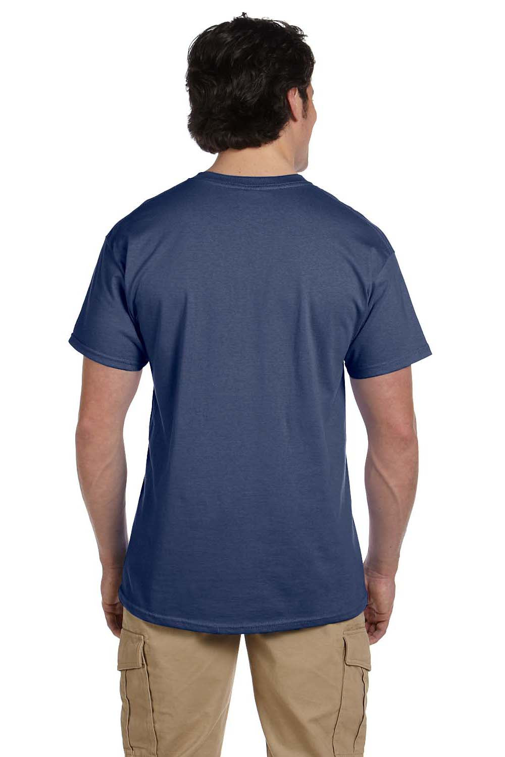 Hanes 5170 Mens EcoSmart Short Sleeve Crewneck T-Shirt Heather Navy Blue Back