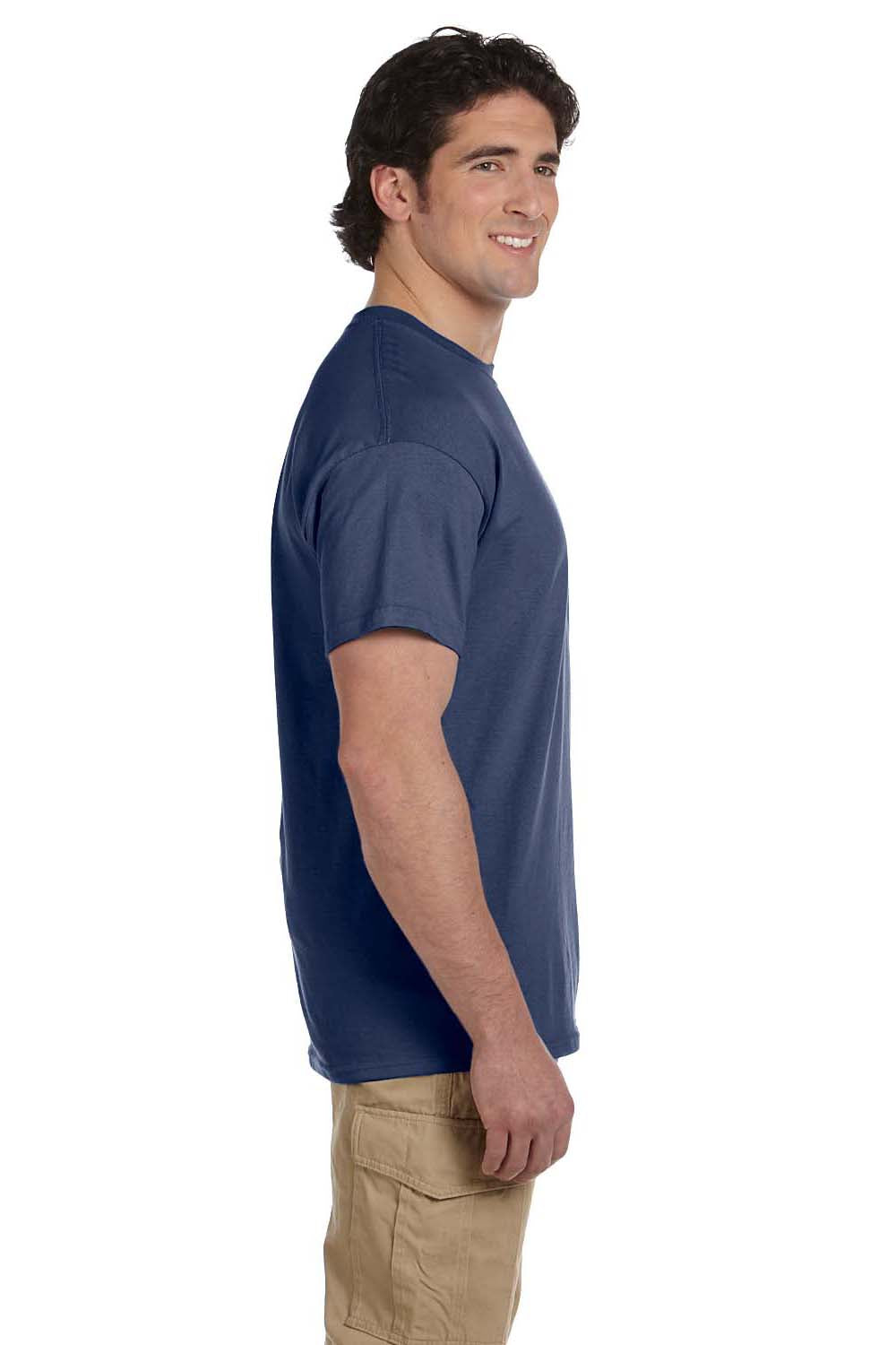 Hanes 5170 Mens EcoSmart Short Sleeve Crewneck T-Shirt Heather Navy Blue Side