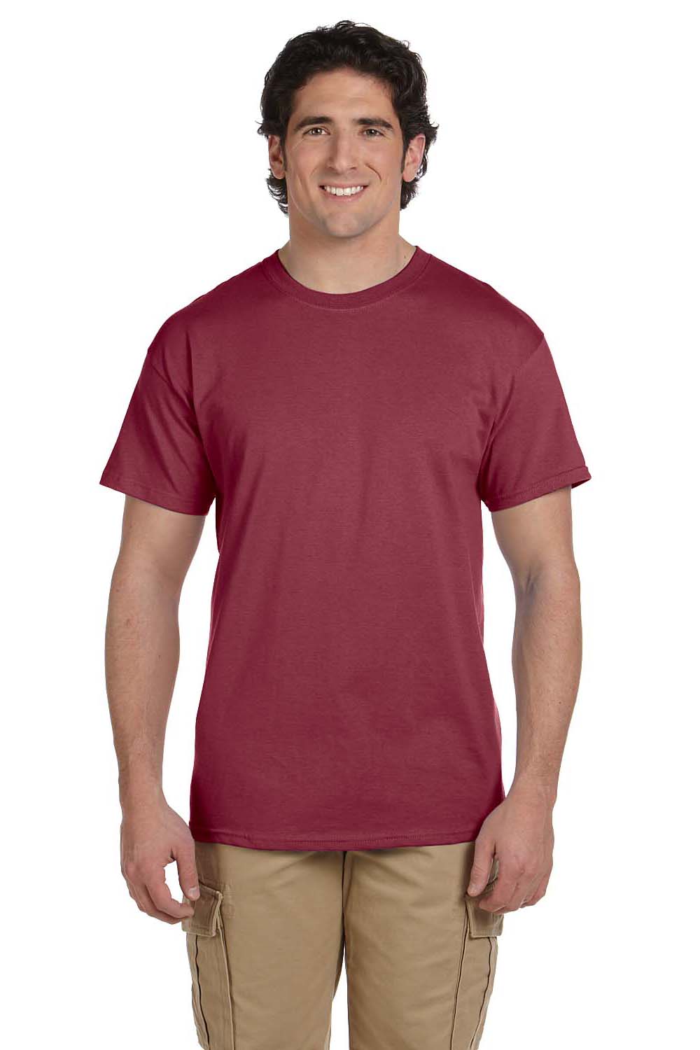 Hanes 5170 Mens EcoSmart Short Sleeve Crewneck T-Shirt Heather Red Front
