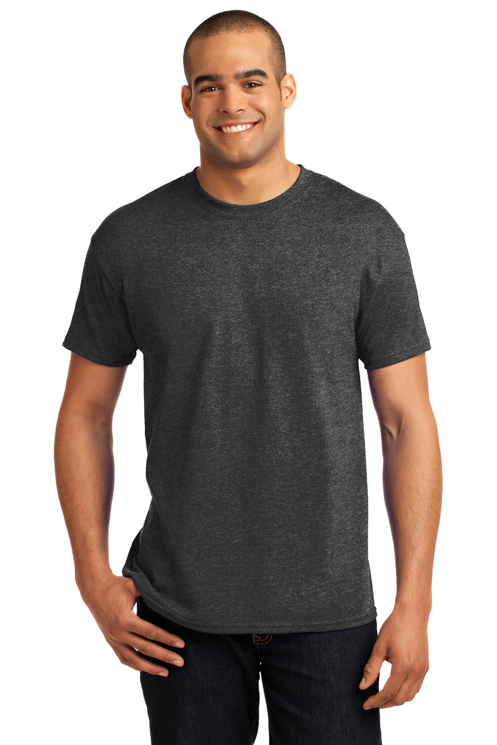 Hanes 5170 Mens EcoSmart Short Sleeve Crewneck T-Shirt Heather Charcoal Grey Front