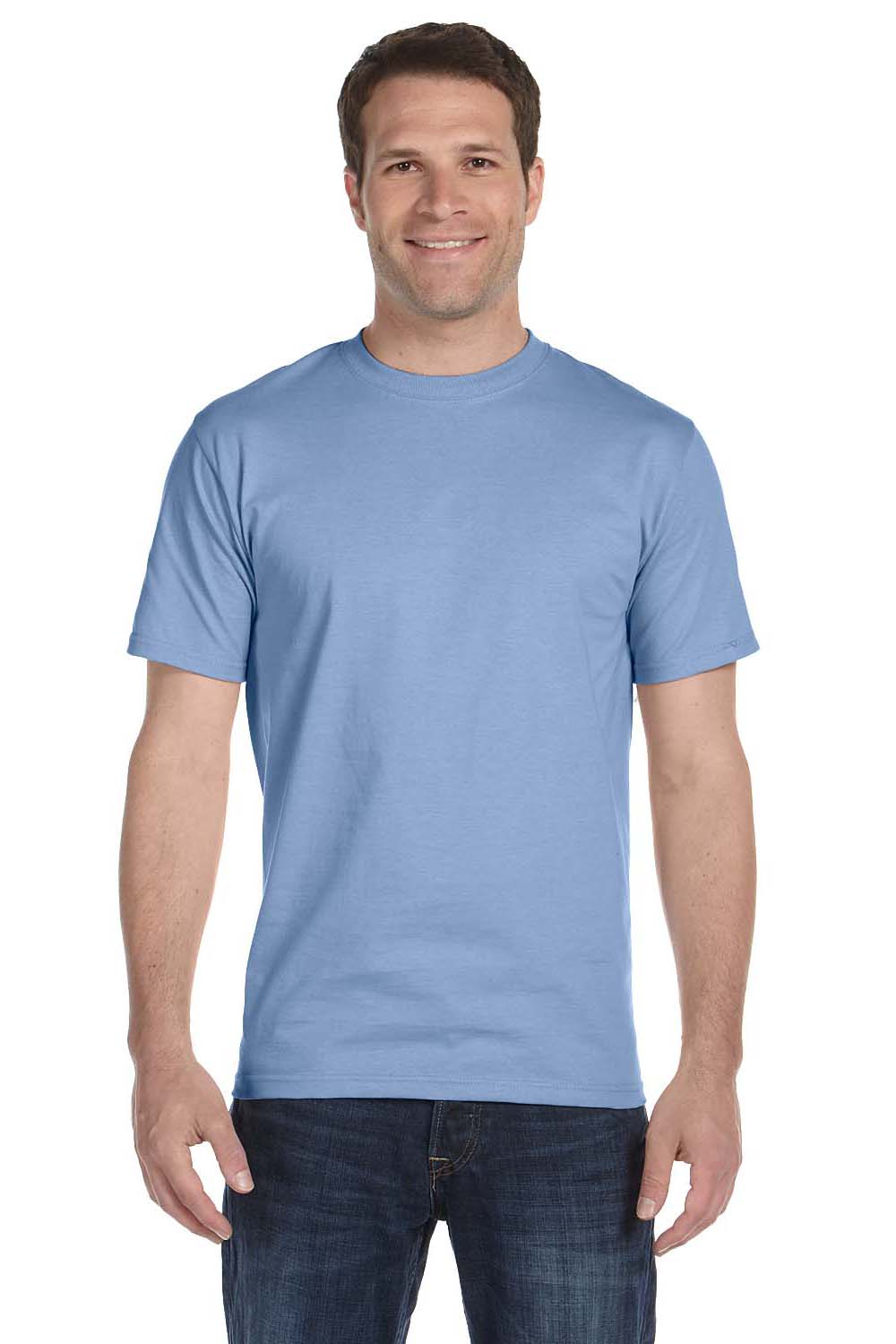 Hanes 5180 Mens Beefy-T Short Sleeve Crewneck T-Shirt Light Blue Front