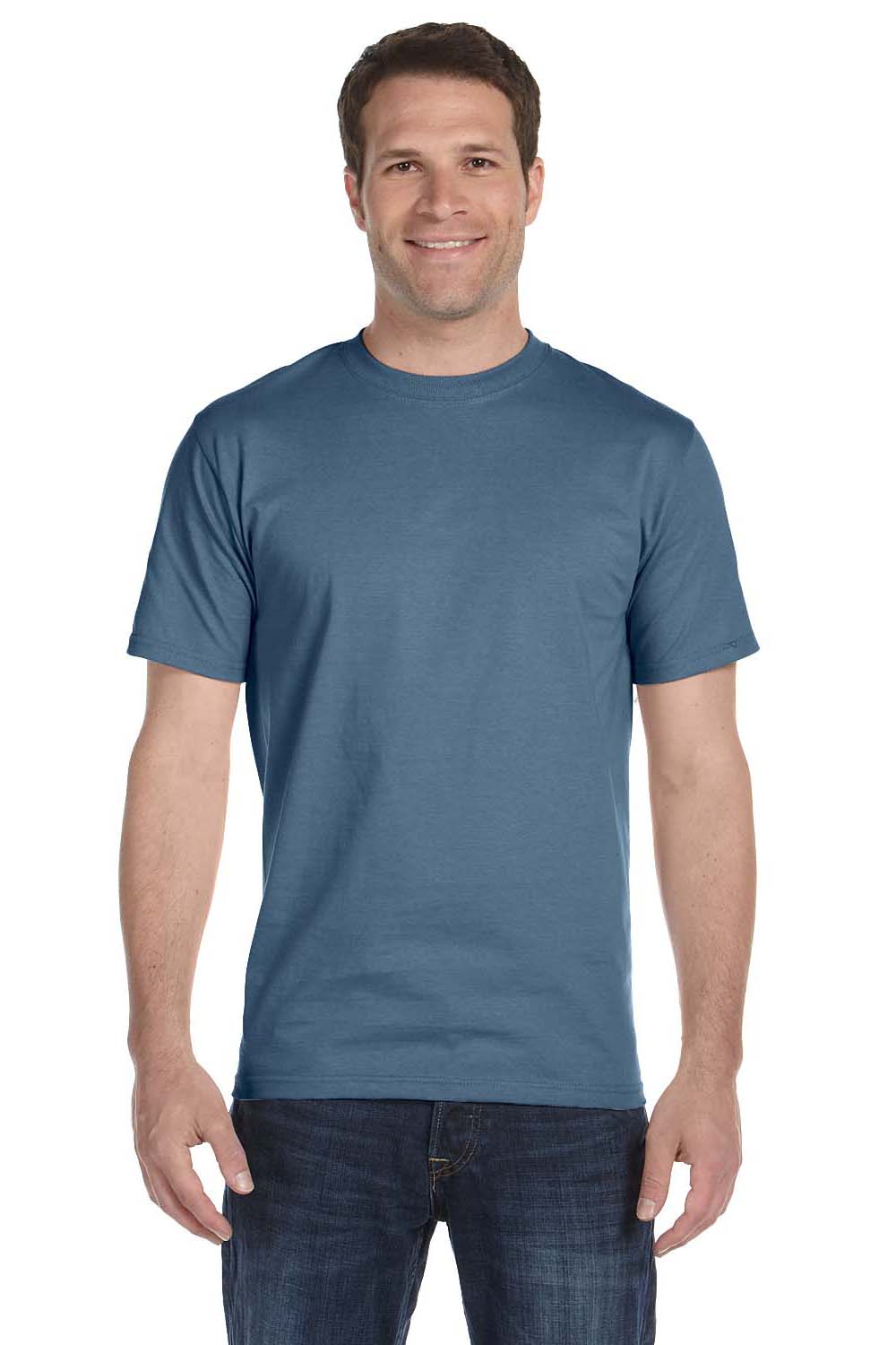 Hanes 5180 Mens Beefy-T Short Sleeve Crewneck T-Shirt Denim Blue Front