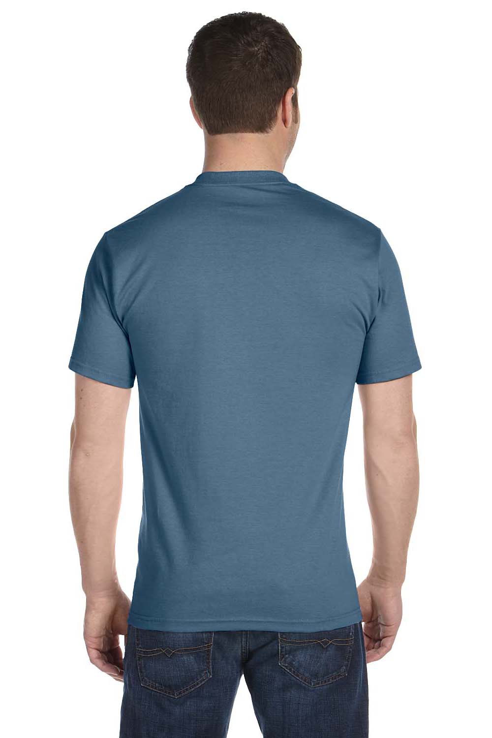 Hanes 5180 Mens Beefy-T Short Sleeve Crewneck T-Shirt Denim Blue Back