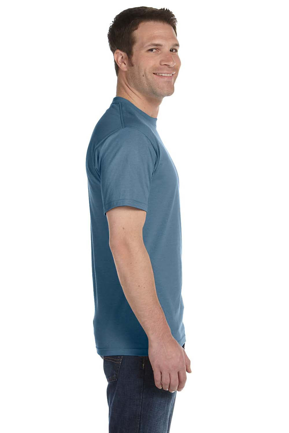 Hanes 5180 Mens Beefy-T Short Sleeve Crewneck T-Shirt Denim Blue Side