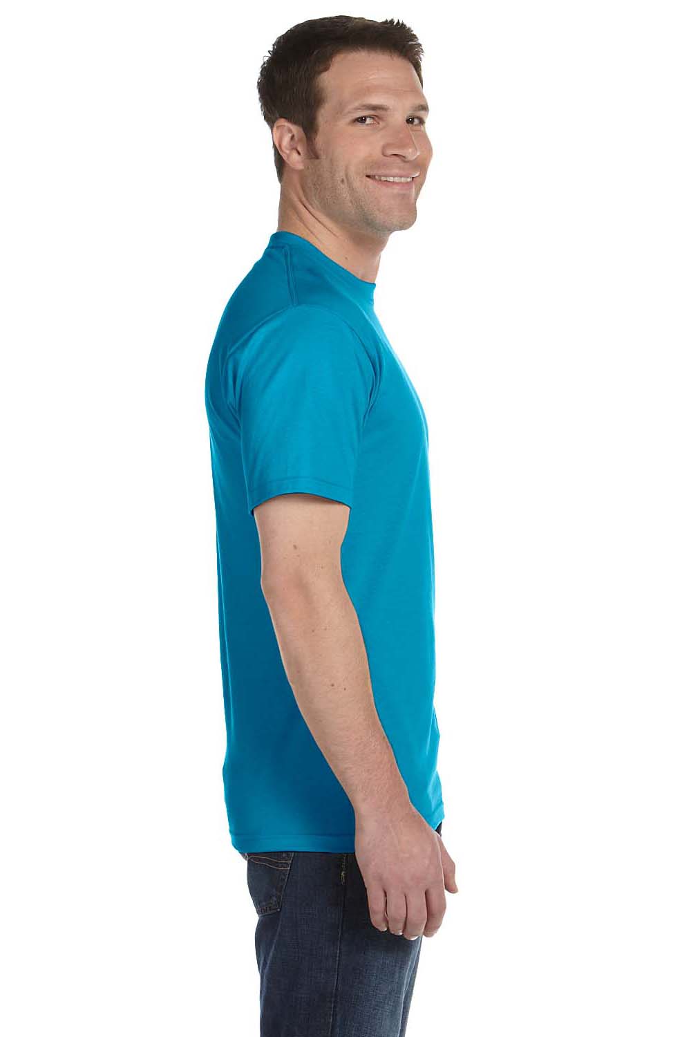 Hanes 5180 Mens Beefy-T Short Sleeve Crewneck T-Shirt Teal Blue Side