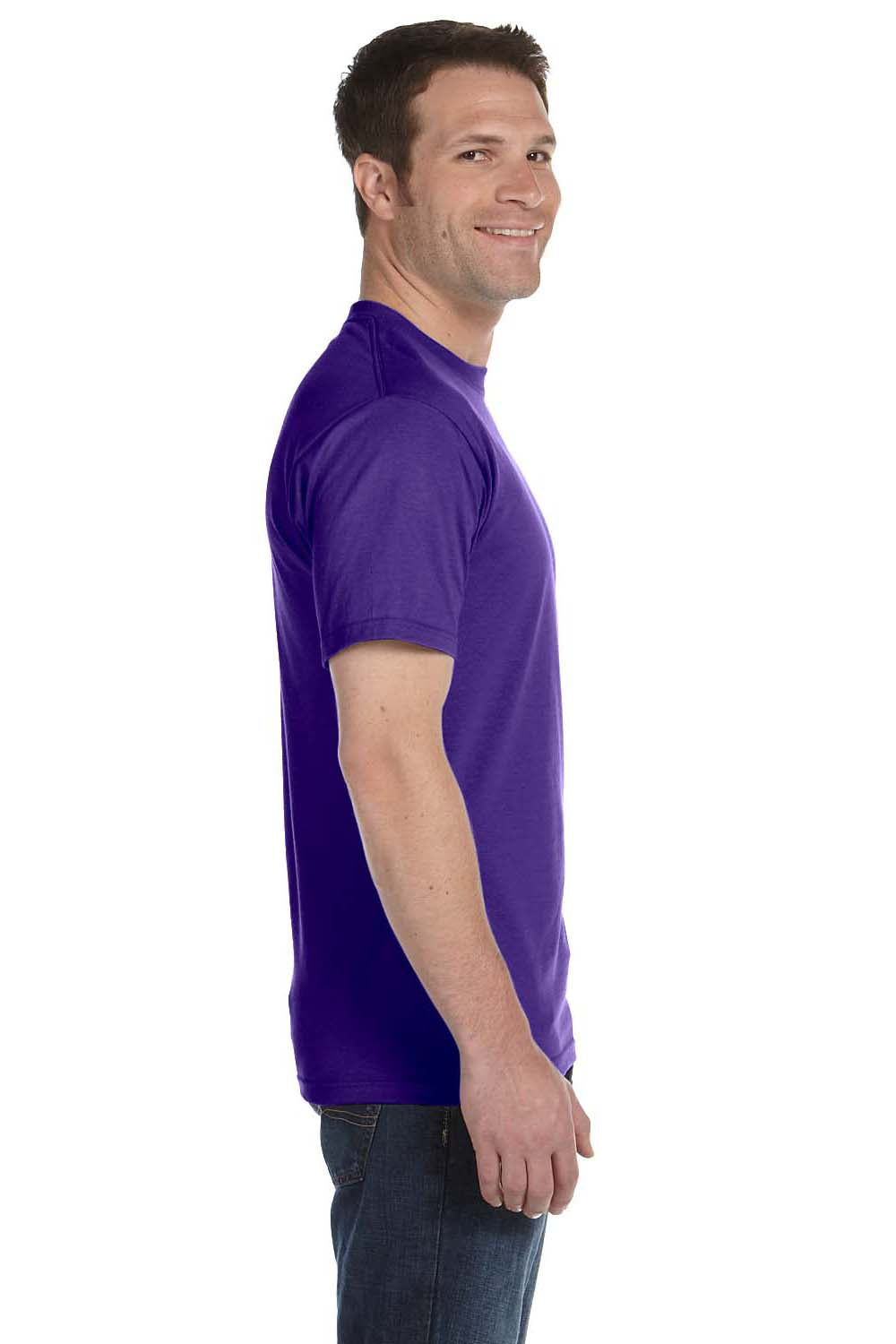 Hanes 5180 Mens Beefy-T Short Sleeve Crewneck T-Shirt Purple Side