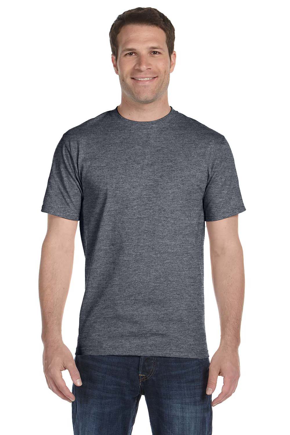 Hanes 5180 Mens Beefy-T Short Sleeve Crewneck T-Shirt Heather Charcoal Grey Front