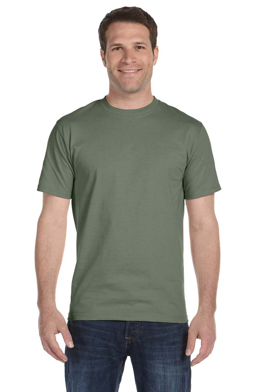 Hanes 5180 Mens Beefy-T Short Sleeve Crewneck T-Shirt Fatigue Green Front