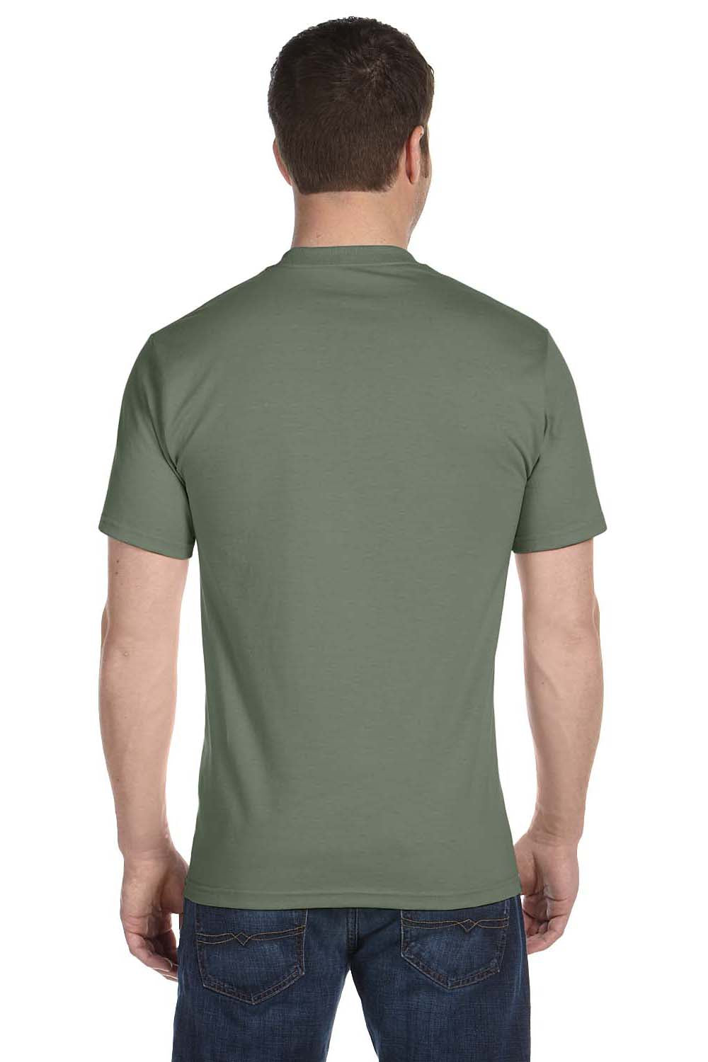 Hanes 5180 Mens Beefy-T Short Sleeve Crewneck T-Shirt Fatigue Green Back