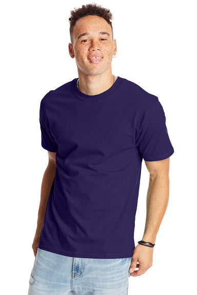 Hanes 5180/518T Mens Beefy-T Short Sleeve Crewneck T-Shirt Grape Smash Purple Front