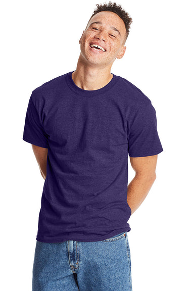 Hanes 5180/518T Mens Beefy-T Short Sleeve Crewneck T-Shirt Heather Grape Smash Purple Front