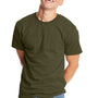 Hanes Mens Beefy-T Short Sleeve Crewneck T-Shirt - Heather Military Green