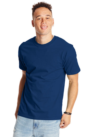 Hanes 5180/518T Mens Beefy-T Short Sleeve Crewneck T-Shirt Regal Navy Blue Front