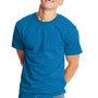 Hanes Mens Beefy-T Short Sleeve Crewneck T-Shirt - Heather Sapphire Blue - Closeout