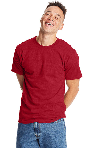 Hanes 5180/518T Mens Beefy-T Short Sleeve Crewneck T-Shirt Heather Pepper Red Front