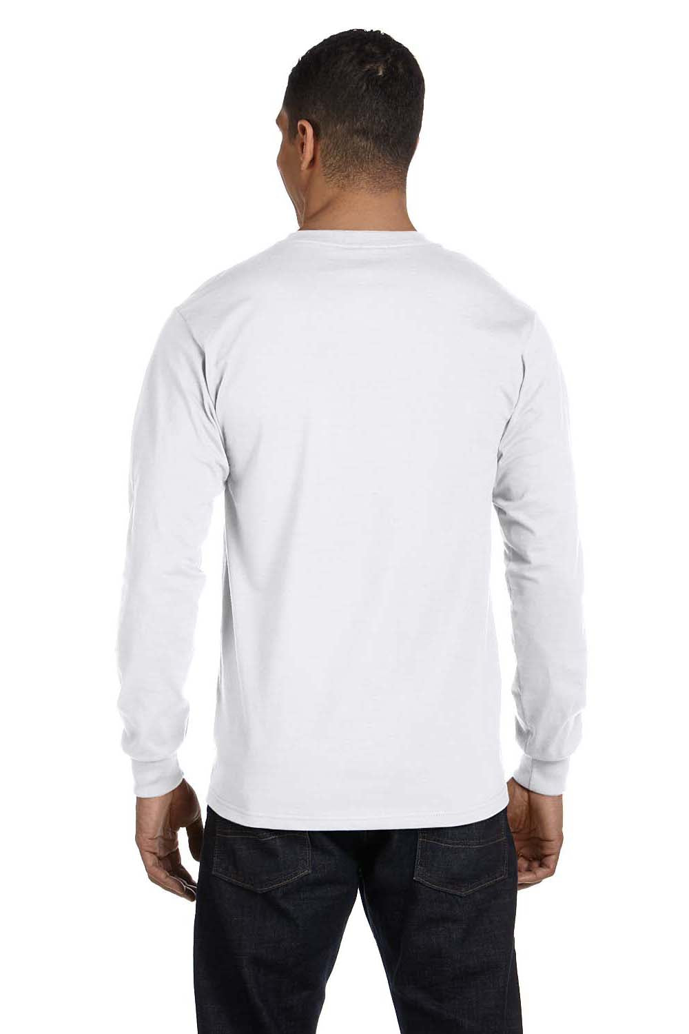 Hanes 5186 Mens Beefy-T Long Sleeve Crewneck T-Shirt White Back