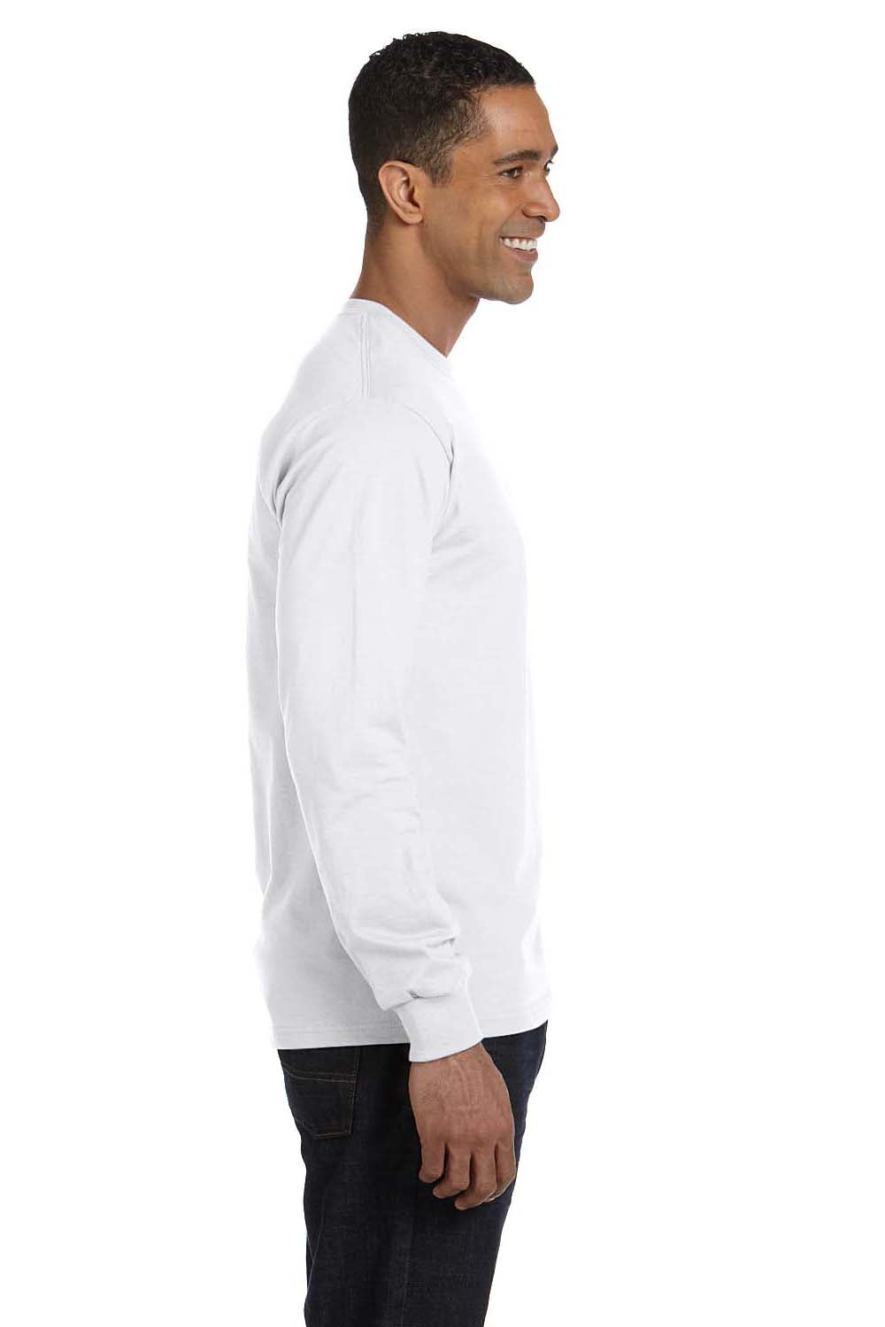 Hanes 5186 Mens Beefy-T Long Sleeve Crewneck T-Shirt White Side