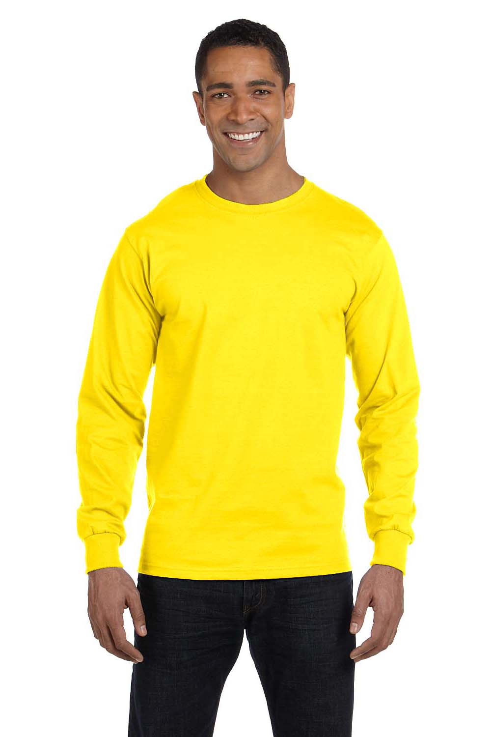 Hanes 5186 Mens Beefy-T Long Sleeve Crewneck T-Shirt Yellow Front