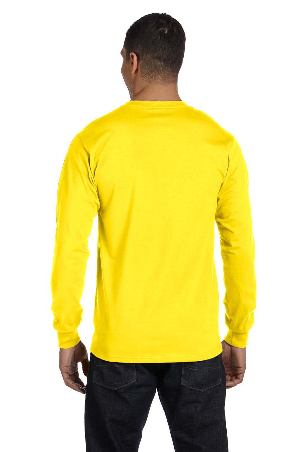 Hanes 5186 Mens Beefy-T Long Sleeve Crewneck T-Shirt Yellow Back