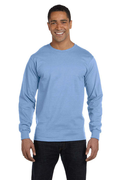 Hanes 5186 Mens Beefy-T Long Sleeve Crewneck T-Shirt Light Blue Front