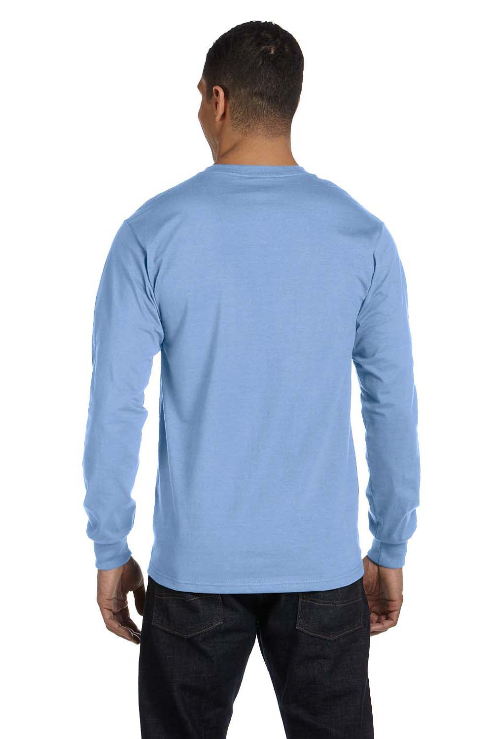 Hanes 5186 Mens Beefy-T Long Sleeve Crewneck T-Shirt Light Blue Back