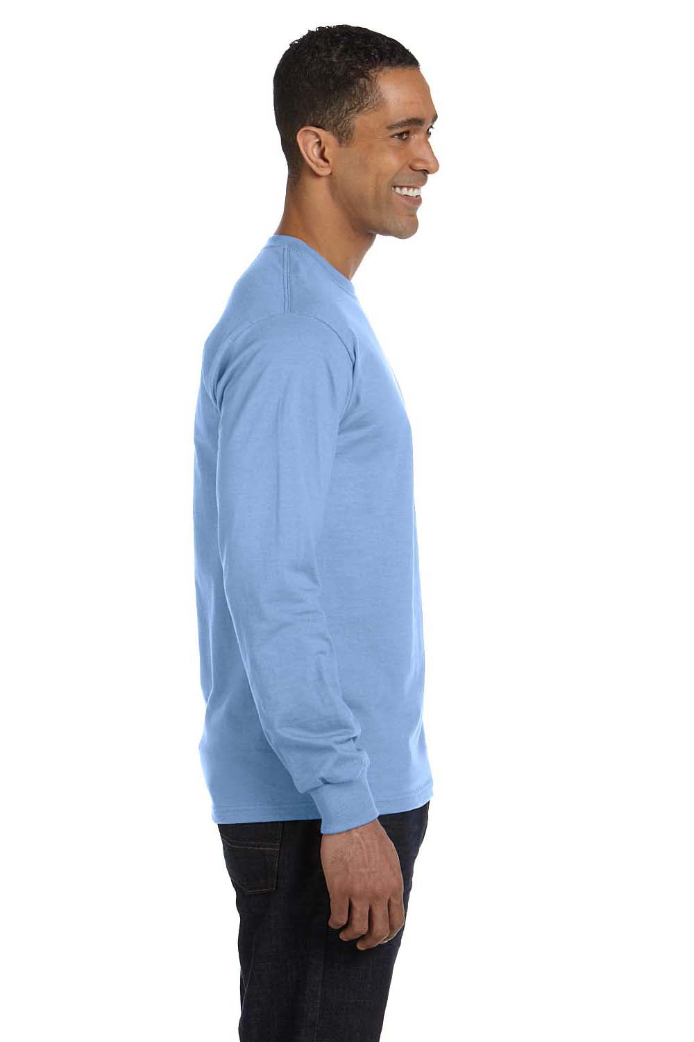 Hanes 5186 Mens Beefy-T Long Sleeve Crewneck T-Shirt Light Blue Side