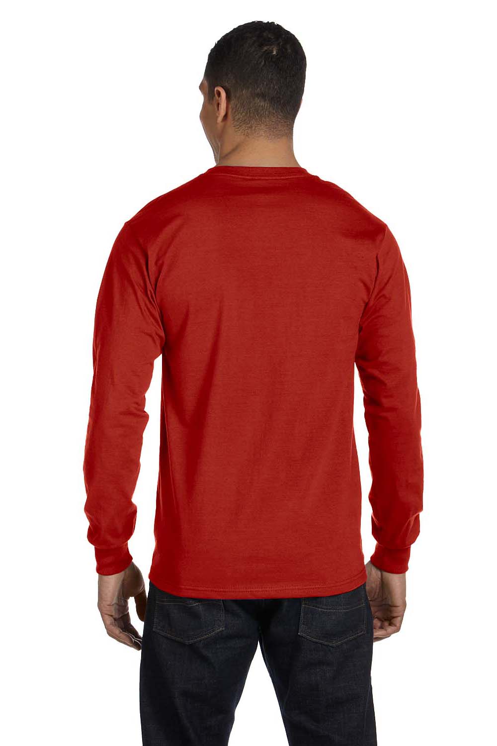 Hanes 5186 Mens Beefy-T Long Sleeve Crewneck T-Shirt Red Back