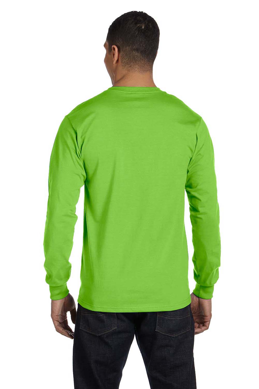 Hanes 5186 Mens Beefy-T Long Sleeve Crewneck T-Shirt Lime Green Back