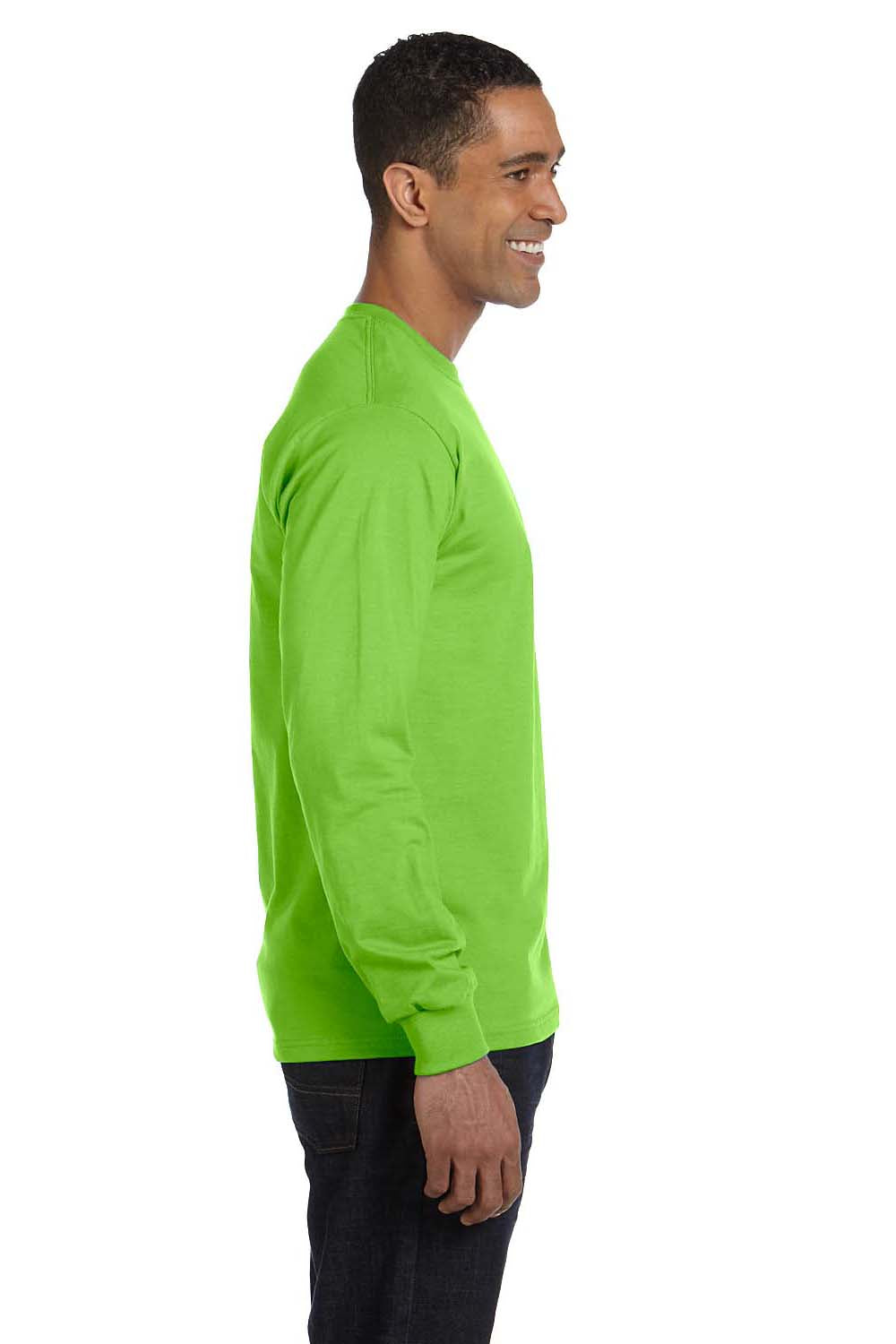 Hanes 5186 Mens Beefy-T Long Sleeve Crewneck T-Shirt Lime Green Side