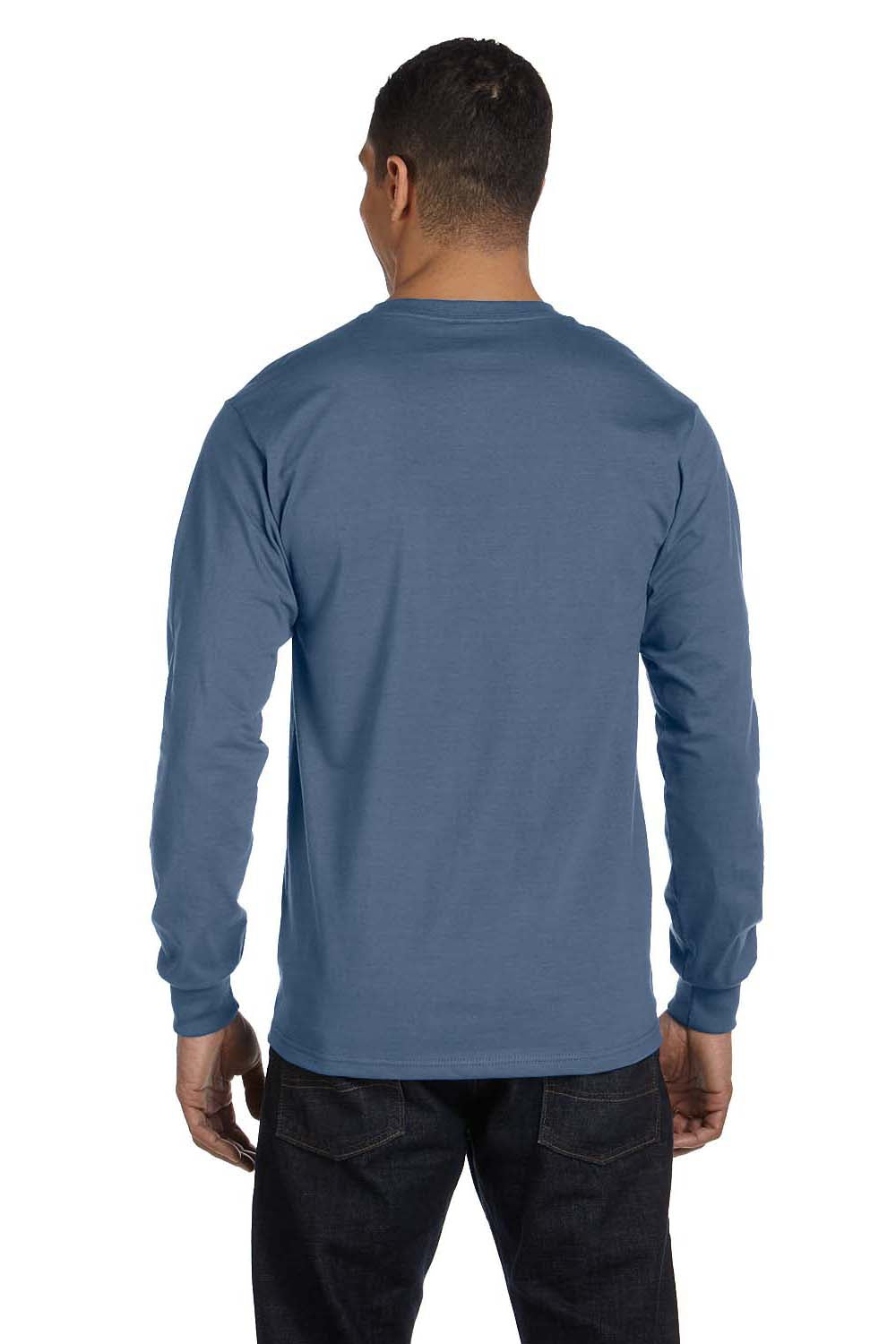 Hanes 5186 Mens Beefy-T Long Sleeve Crewneck T-Shirt Denim Blue Back