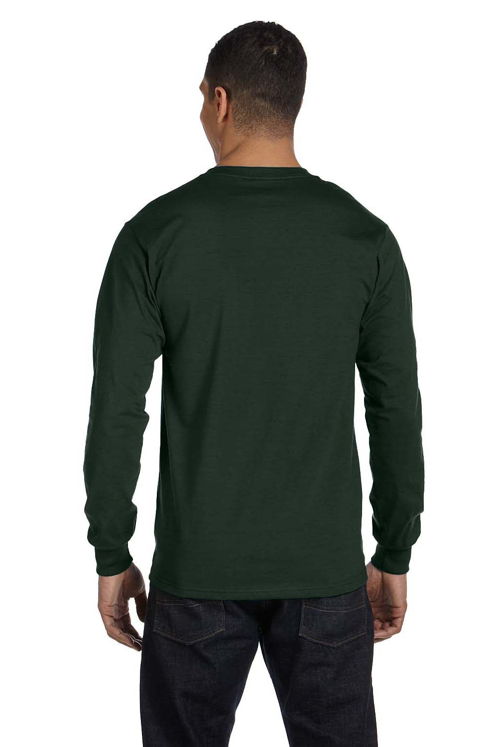 Hanes 5186 Mens Beefy-T Long Sleeve Crewneck T-Shirt Forest Green Back