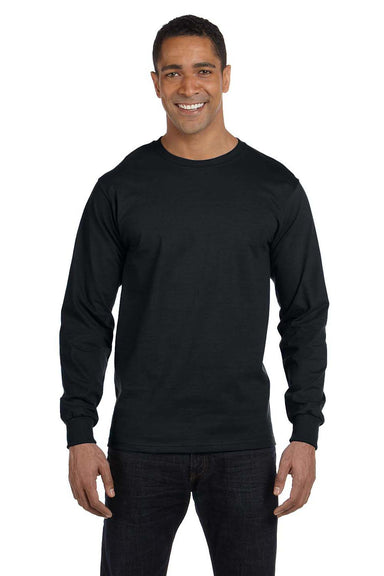 Hanes 5186 Mens Beefy-T Long Sleeve Crewneck T-Shirt Black Front