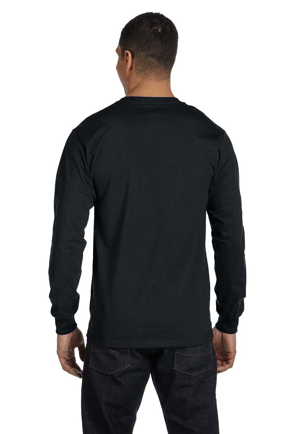 Hanes 5186 Mens Beefy-T Long Sleeve Crewneck T-Shirt Black Back