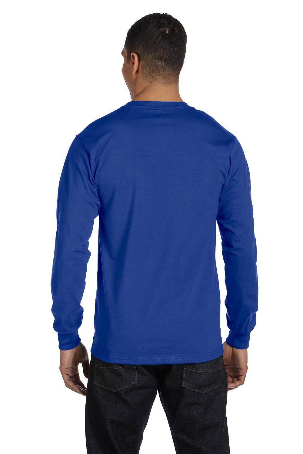 Hanes 5186 Mens Beefy-T Long Sleeve Crewneck T-Shirt Royal Blue Back