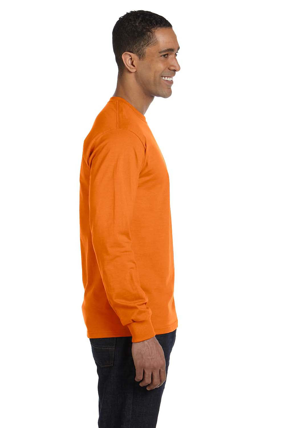 Hanes 5186 Mens Beefy-T Long Sleeve Crewneck T-Shirt Orange Side