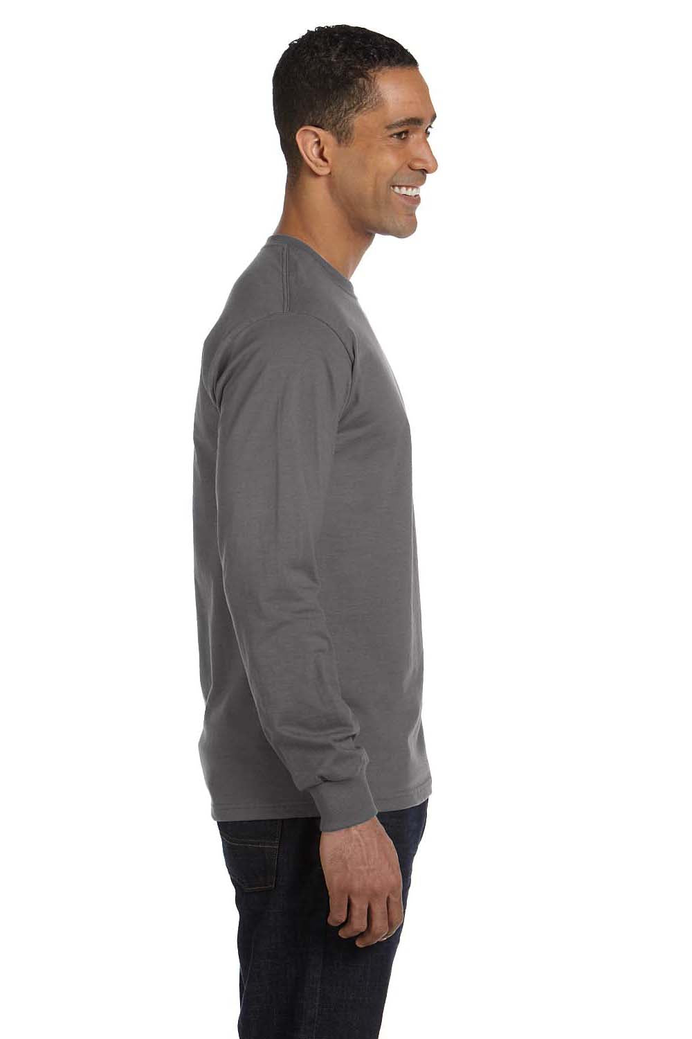 Hanes 5186 Mens Beefy-T Long Sleeve Crewneck T-Shirt Smoke Grey Side