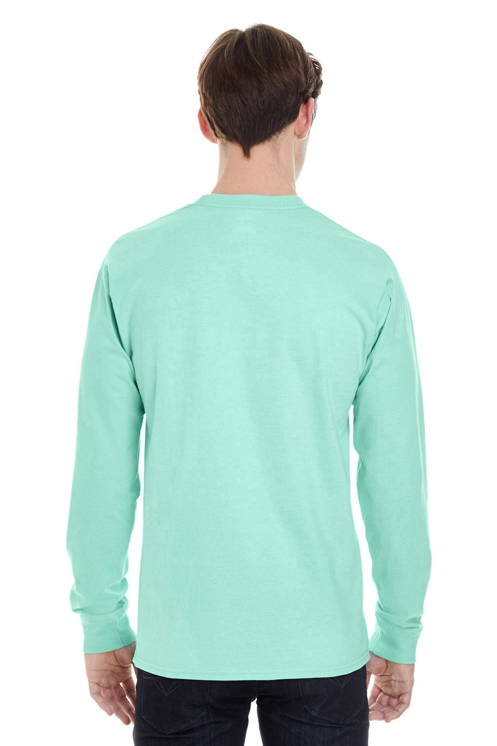Hanes 5186 Mens Beefy-T Long Sleeve Crewneck T-Shirt Mint Green Back