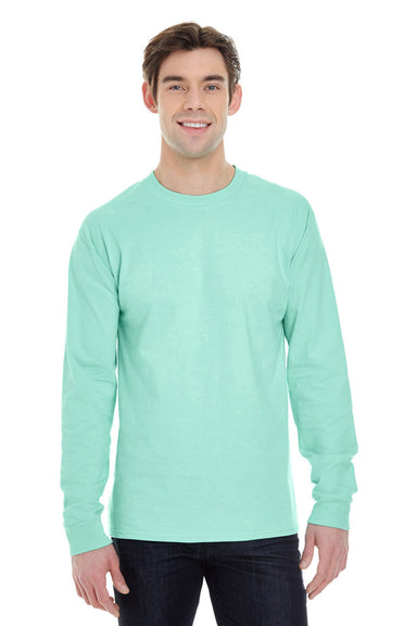 Hanes 5186 Mens Beefy-T Long Sleeve Crewneck T-Shirt Mint Green Front