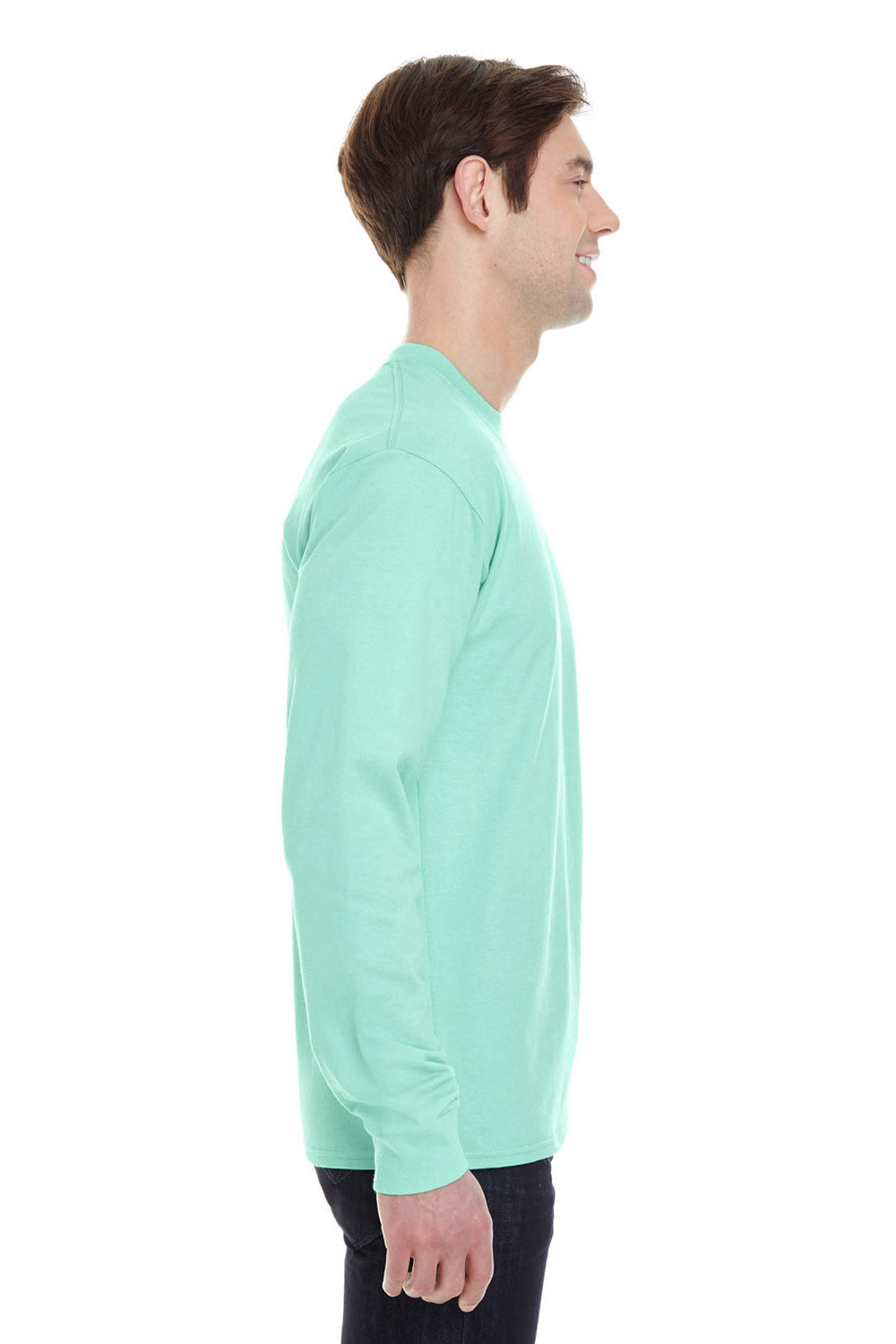 Hanes 5186 Mens Beefy-T Long Sleeve Crewneck T-Shirt Mint Green Side