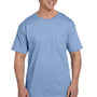 Hanes Mens Beefy-T Short Sleeve Crewneck T-Shirt w/ Pocket - Light Blue