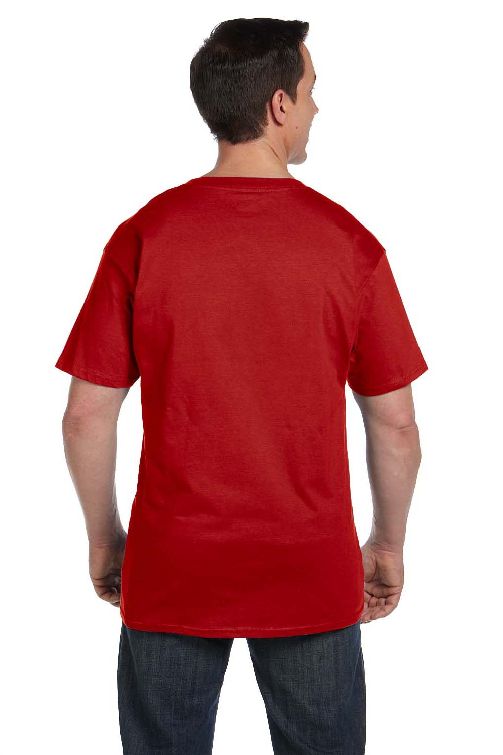 Hanes 5190P Mens Beefy-T Short Sleeve Crewneck T-Shirt w/ Pocket Red Back