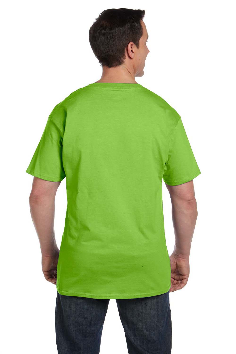 Hanes 5190P Mens Beefy-T Short Sleeve Crewneck T-Shirt w/ Pocket Lime Green Back