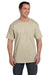 Hanes 5190P Mens Beefy-T Short Sleeve Crewneck T-Shirt w/ Pocket Sand Brown Front