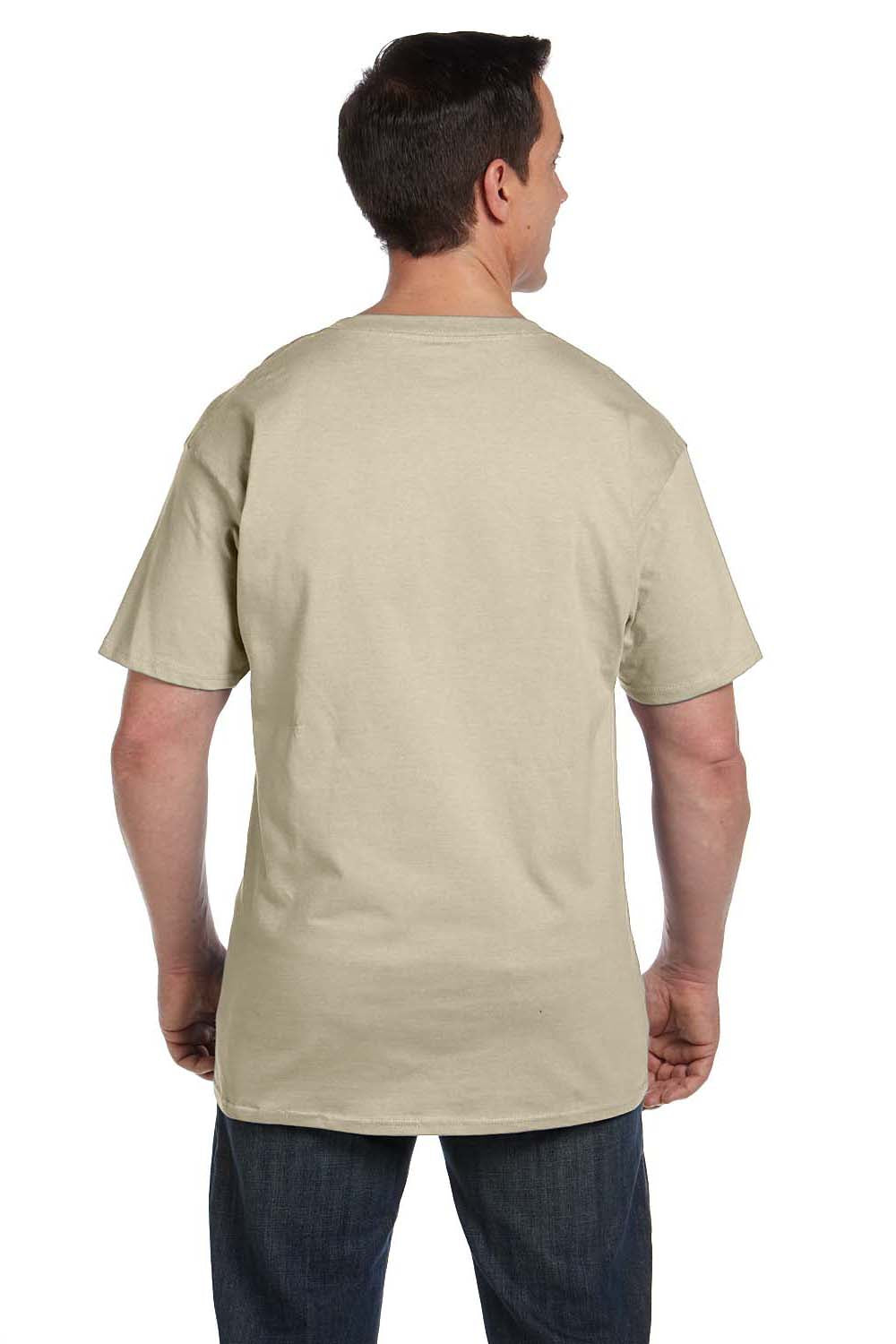 Hanes 5190P Mens Beefy-T Short Sleeve Crewneck T-Shirt w/ Pocket Sand Brown Back