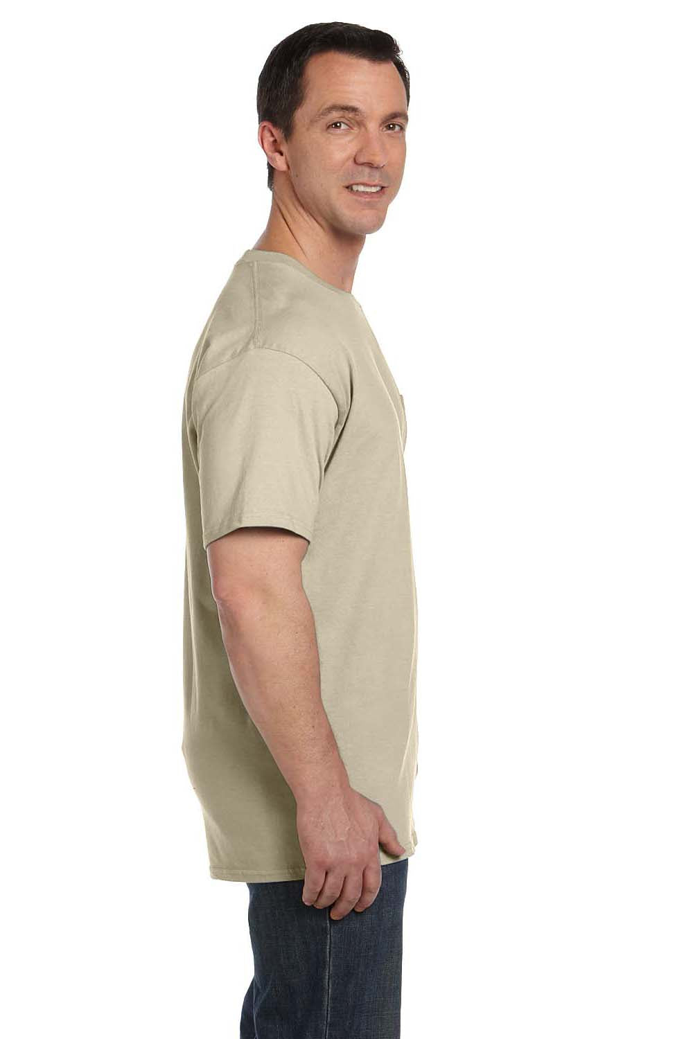 Hanes 5190P Mens Beefy-T Short Sleeve Crewneck T-Shirt w/ Pocket Sand Brown Side