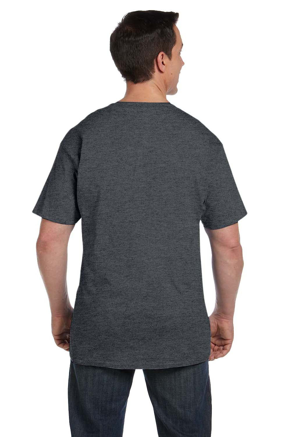 Hanes 5190P Mens Beefy-T Short Sleeve Crewneck T-Shirt w/ Pocket Heather Charcoal Grey Back