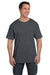 Hanes 5190P Mens Beefy-T Short Sleeve Crewneck T-Shirt w/ Pocket Heather Charcoal Grey Front