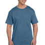 Hanes Mens Beefy-T Short Sleeve Crewneck T-Shirt w/ Pocket - Denim Blue